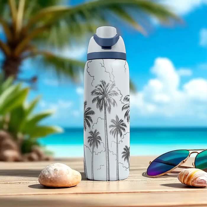 Engraved Palm Tree Tumbler – Owala Water Bottle With Tropical